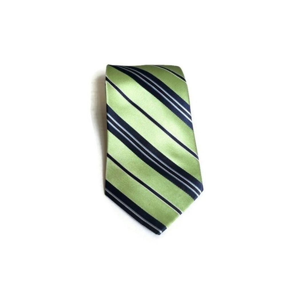 Tommy Hilfiger Men 100% Silk Tie Green Navy Stripe Classic Preppy Office Formal‎